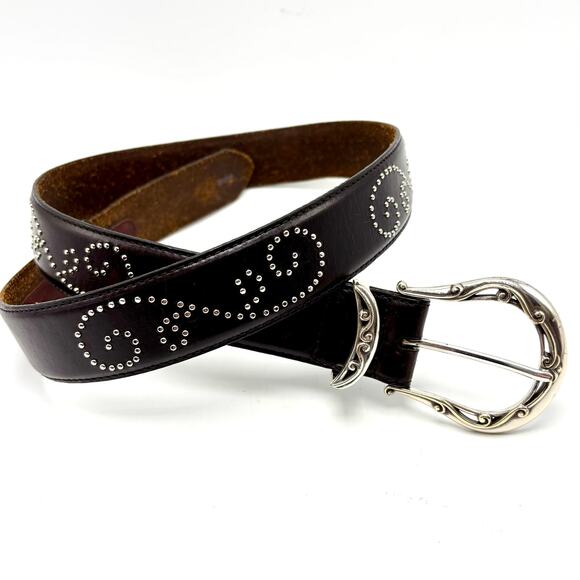 Vintage 90s Brighton Belt Studded Black Leather L Boho Western Cowgirl Festival